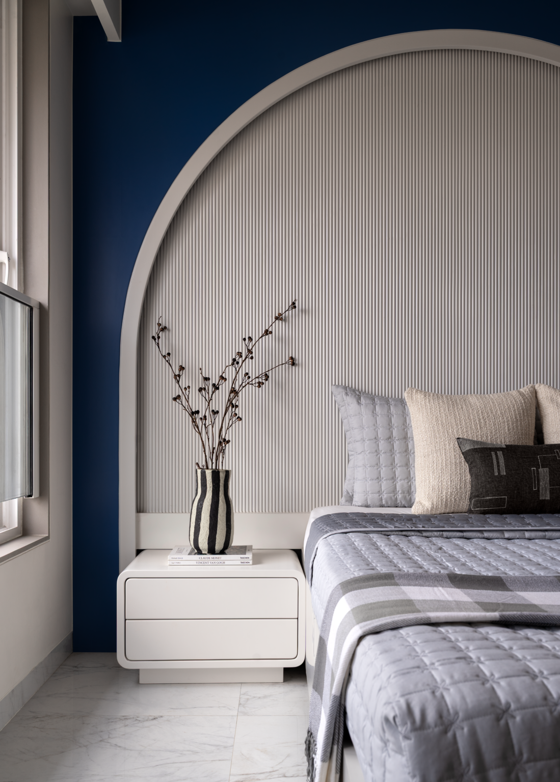 Blue arched bedroom detail designed by RLad